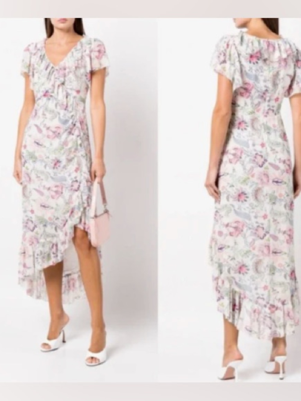 Cinq A Sept Sheila Floral Ruffle Trim Midi Dress in Celeste Multicolor
